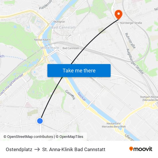 Ostendplatz to St. Anna-Klinik Bad Cannstatt map