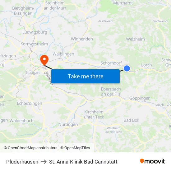Plüderhausen to St. Anna-Klinik Bad Cannstatt map