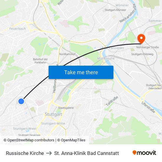 Russische Kirche to St. Anna-Klinik Bad Cannstatt map