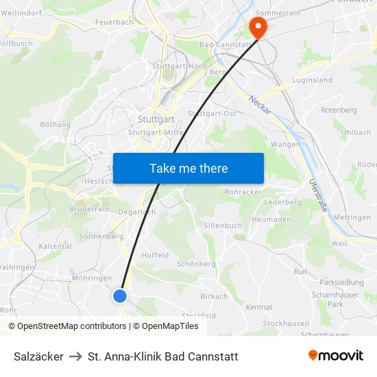 Salzäcker to St. Anna-Klinik Bad Cannstatt map