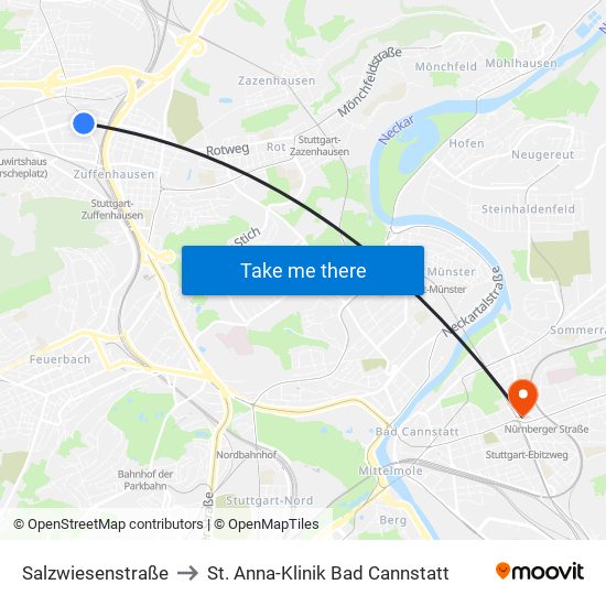 Salzwiesenstraße to St. Anna-Klinik Bad Cannstatt map