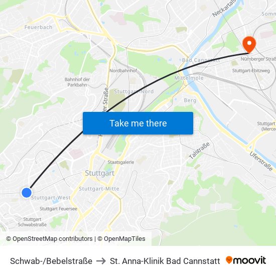 Schwab-/Bebelstraße to St. Anna-Klinik Bad Cannstatt map