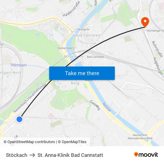 Stöckach to St. Anna-Klinik Bad Cannstatt map