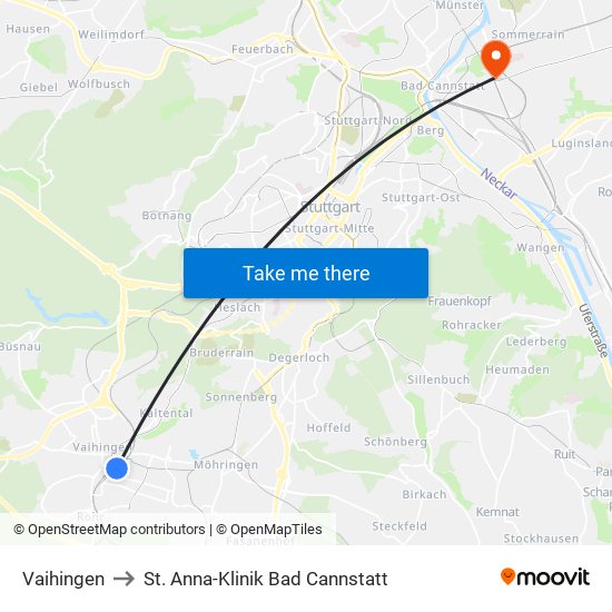 Vaihingen to St. Anna-Klinik Bad Cannstatt map