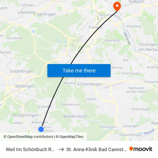 Weil Im Schönbuch Röte to St. Anna-Klinik Bad Cannstatt map