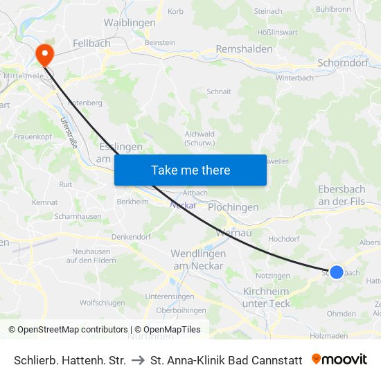 Schlierb. Hattenh. Str. to St. Anna-Klinik Bad Cannstatt map