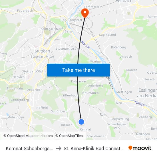 Kemnat Schönbergstr. to St. Anna-Klinik Bad Cannstatt map