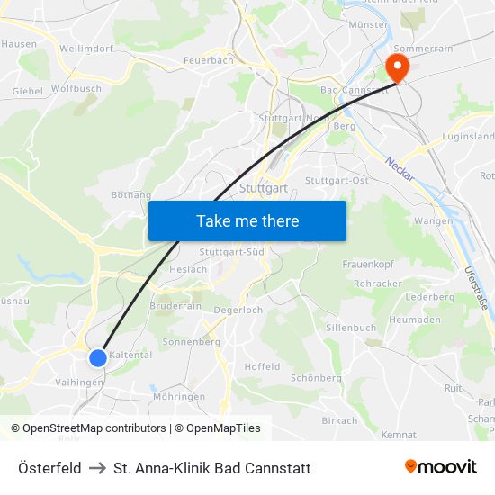 Österfeld to St. Anna-Klinik Bad Cannstatt map