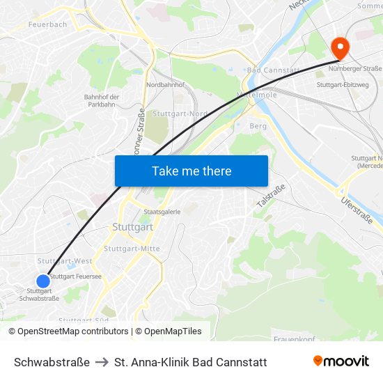 Schwabstraße to St. Anna-Klinik Bad Cannstatt map