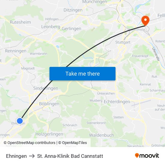 Ehningen to St. Anna-Klinik Bad Cannstatt map