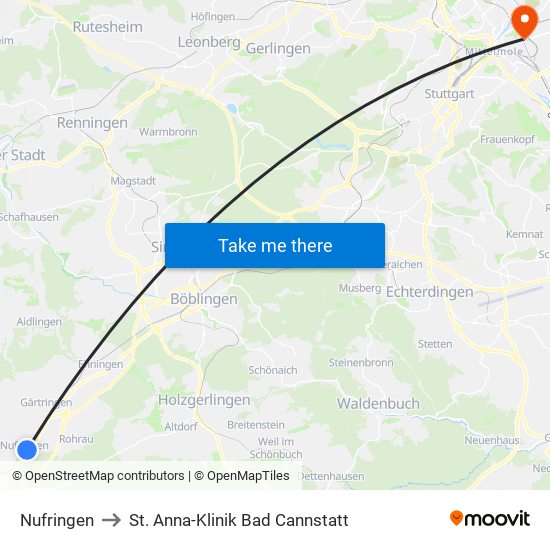 Nufringen to St. Anna-Klinik Bad Cannstatt map