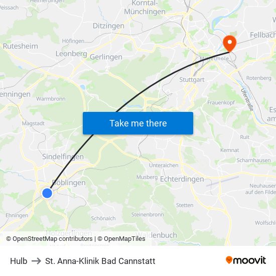 Hulb to St. Anna-Klinik Bad Cannstatt map