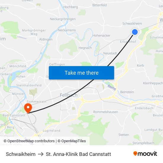 Schwaikheim to St. Anna-Klinik Bad Cannstatt map