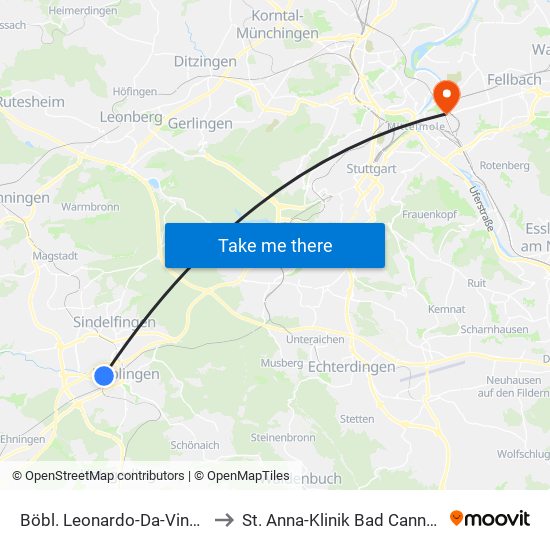 Böbl. Leonardo-Da-Vinci-Pl. to St. Anna-Klinik Bad Cannstatt map