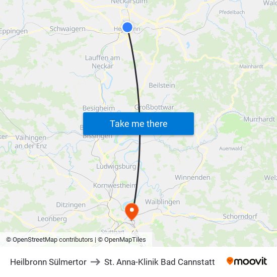 Heilbronn Sülmertor to St. Anna-Klinik Bad Cannstatt map