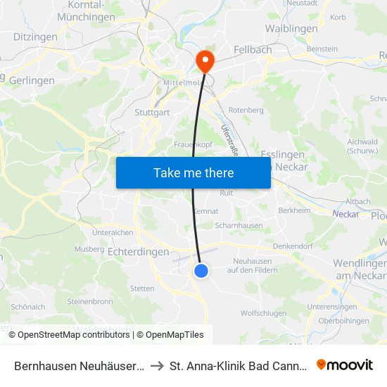 Bernhausen Neuhäuser Str. to St. Anna-Klinik Bad Cannstatt map