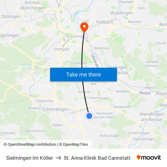 Sielmingen Im Köller to St. Anna-Klinik Bad Cannstatt map