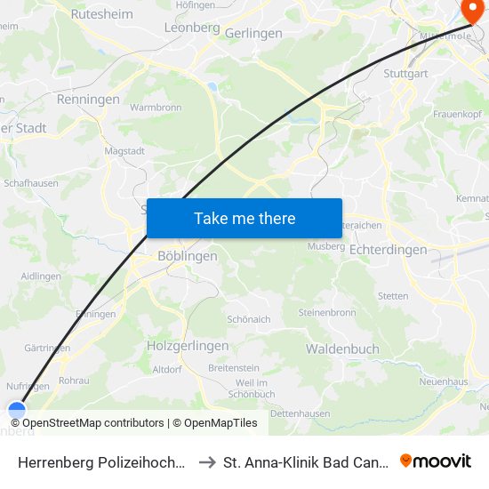 Herrenberg Polizeihochschule to St. Anna-Klinik Bad Cannstatt map