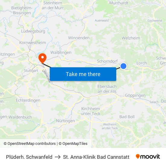 Plüderh. Schwanfeld to St. Anna-Klinik Bad Cannstatt map