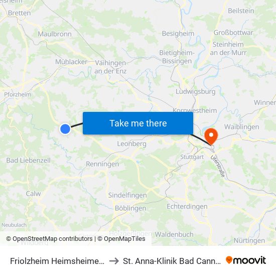 Friolzheim Heimsheimer Str. to St. Anna-Klinik Bad Cannstatt map