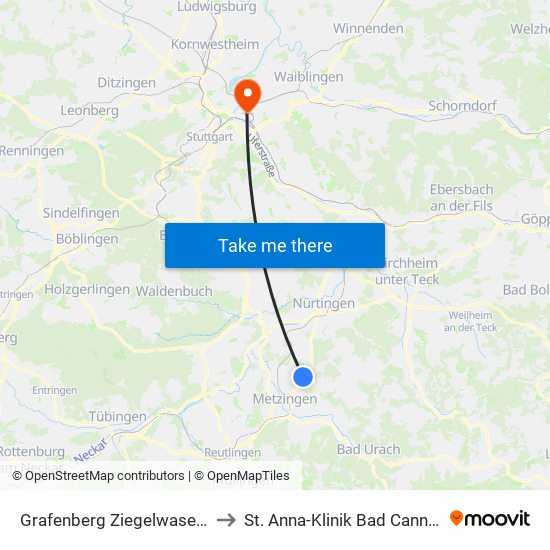 Grafenberg Ziegelwasenstr. to St. Anna-Klinik Bad Cannstatt map