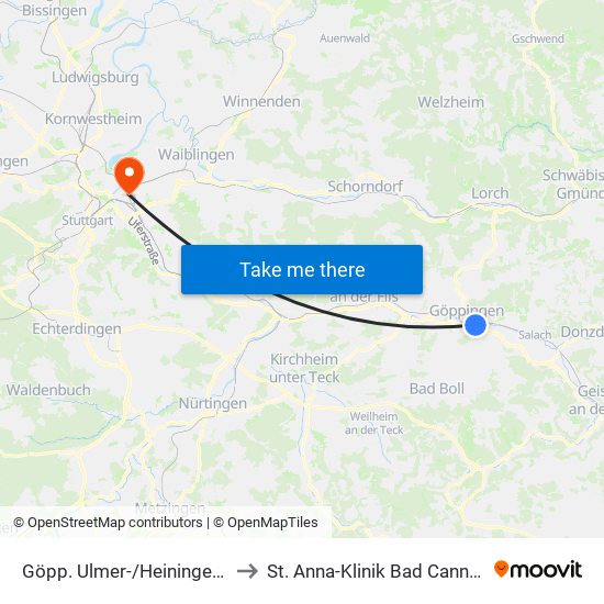 Göpp. Ulmer-/Heininger Str. to St. Anna-Klinik Bad Cannstatt map
