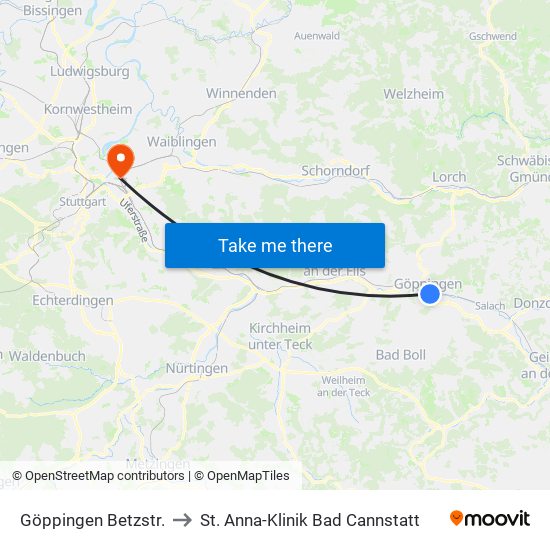 Göppingen Betzstr. to St. Anna-Klinik Bad Cannstatt map