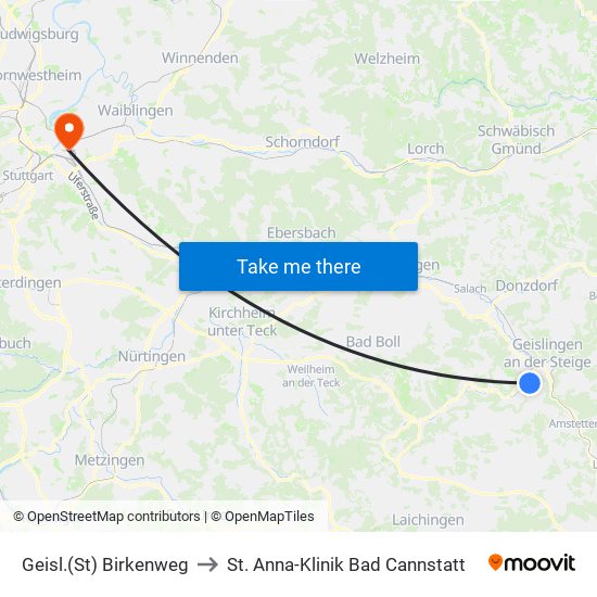 Geisl.(St) Birkenweg to St. Anna-Klinik Bad Cannstatt map