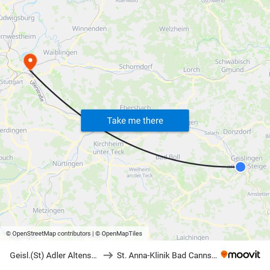 Geisl.(St) Adler Altenstadt to St. Anna-Klinik Bad Cannstatt map