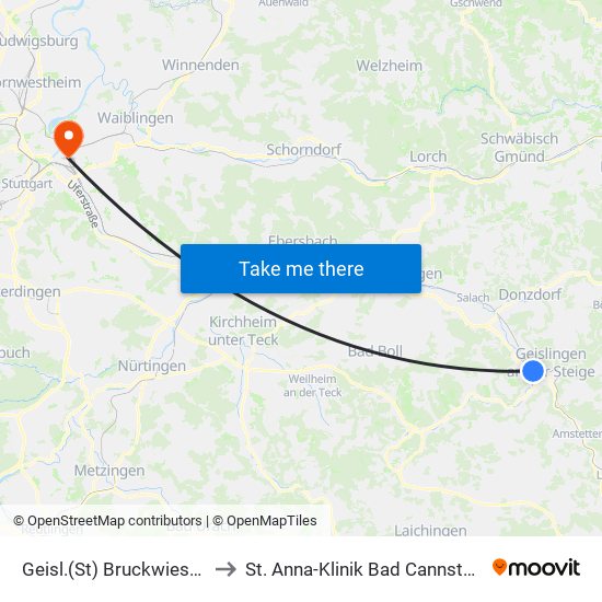 Geisl.(St) Bruckwiesen to St. Anna-Klinik Bad Cannstatt map