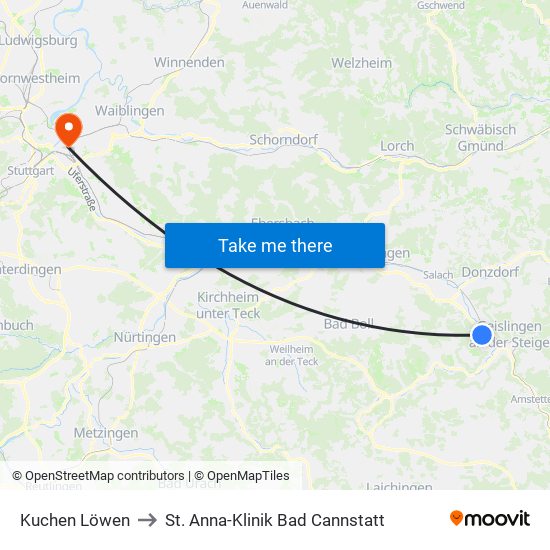 Kuchen Löwen to St. Anna-Klinik Bad Cannstatt map