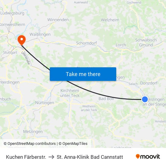 Kuchen Färberstr. to St. Anna-Klinik Bad Cannstatt map