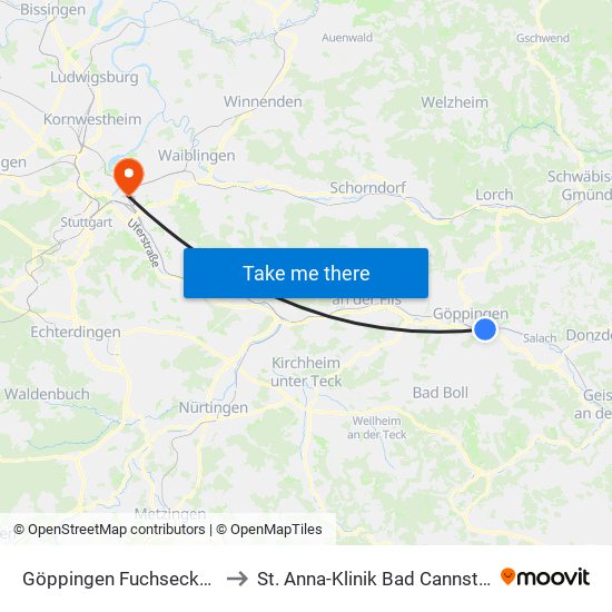 Göppingen Fuchseckstr. to St. Anna-Klinik Bad Cannstatt map