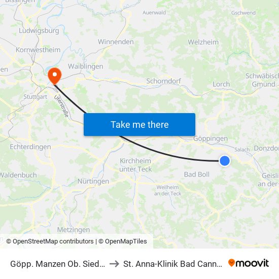 Göpp. Manzen Ob. Siedlung to St. Anna-Klinik Bad Cannstatt map