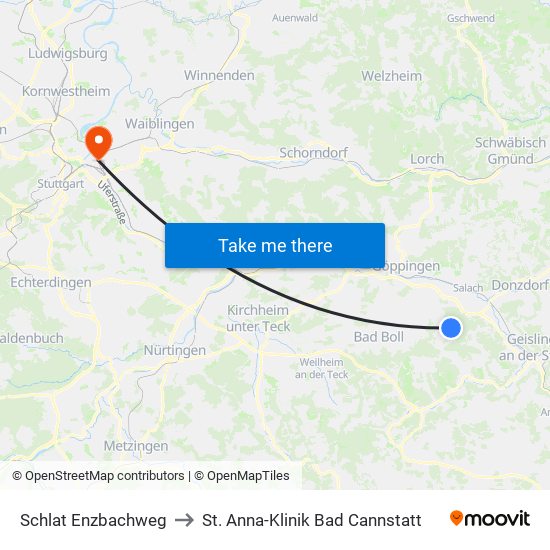 Schlat Enzbachweg to St. Anna-Klinik Bad Cannstatt map