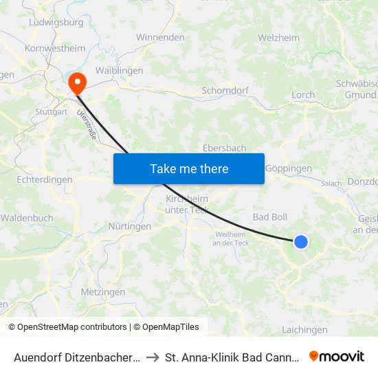 Auendorf Ditzenbacher Str. to St. Anna-Klinik Bad Cannstatt map