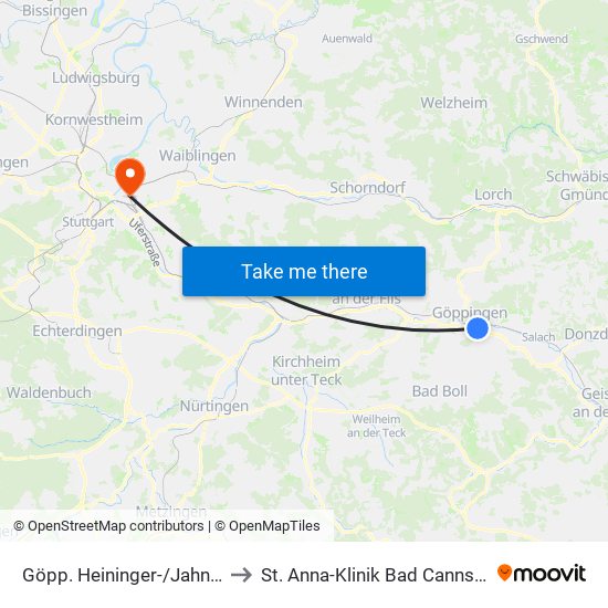 Göpp. Heininger-/Jahnstr. to St. Anna-Klinik Bad Cannstatt map