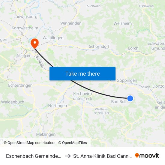 Eschenbach Gemeindehaus to St. Anna-Klinik Bad Cannstatt map