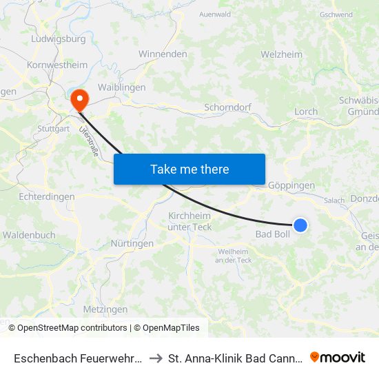 Eschenbach Feuerwehrhaus to St. Anna-Klinik Bad Cannstatt map