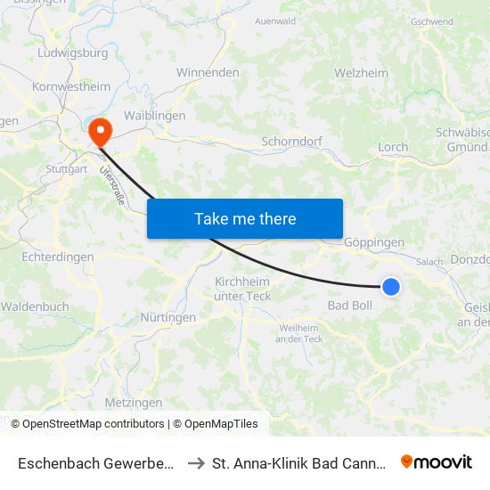 Eschenbach Gewerbepark to St. Anna-Klinik Bad Cannstatt map