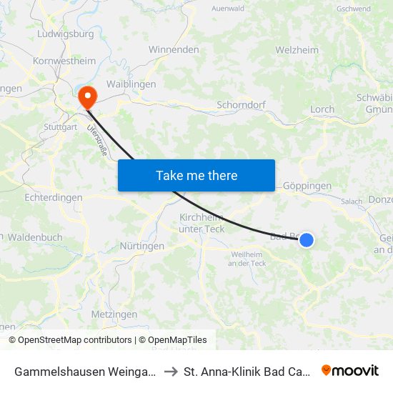 Gammelshausen Weingartenstr. to St. Anna-Klinik Bad Cannstatt map