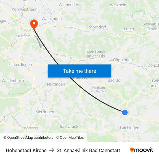 Hohenstadt Kirche to St. Anna-Klinik Bad Cannstatt map