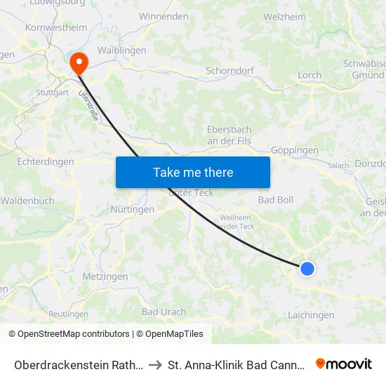Oberdrackenstein Rathaus to St. Anna-Klinik Bad Cannstatt map