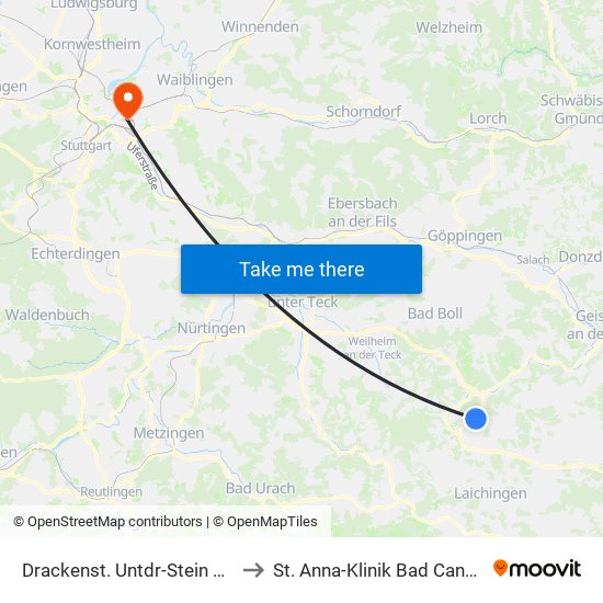 Drackenst. Untdr-Stein Kirche to St. Anna-Klinik Bad Cannstatt map