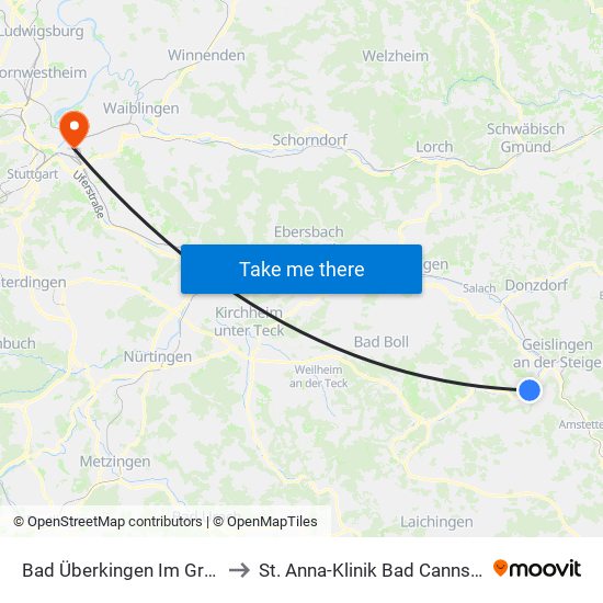 Bad Überkingen Im Grund to St. Anna-Klinik Bad Cannstatt map