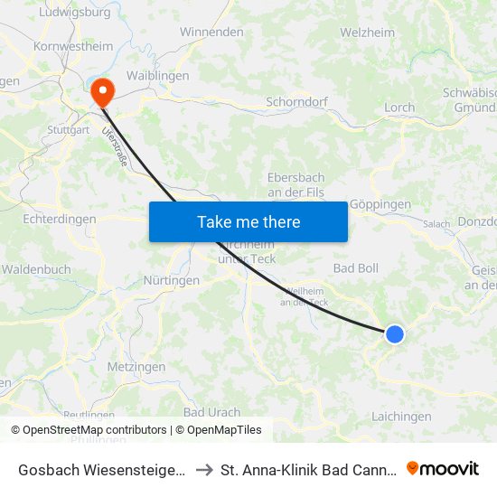 Gosbach Wiesensteiger Str. to St. Anna-Klinik Bad Cannstatt map