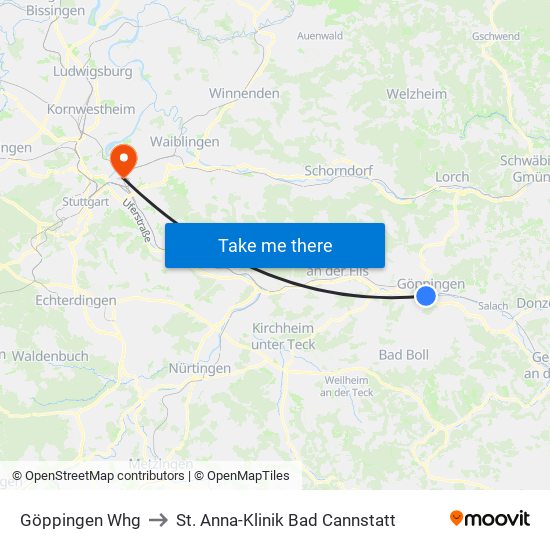Göppingen Whg to St. Anna-Klinik Bad Cannstatt map