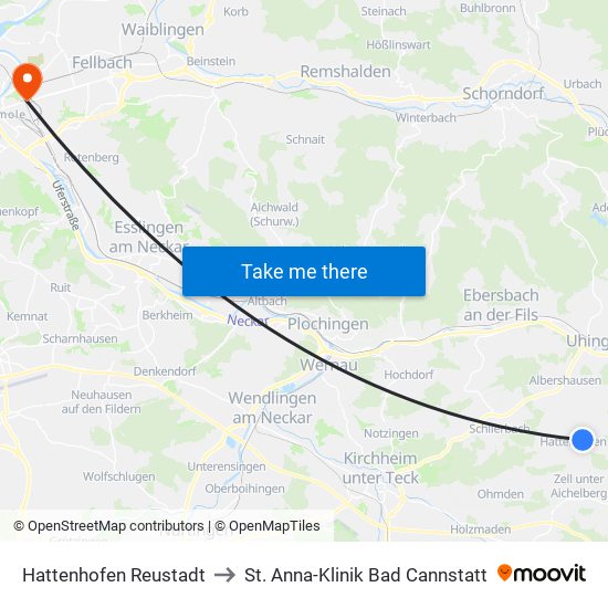 Hattenhofen Reustadt to St. Anna-Klinik Bad Cannstatt map