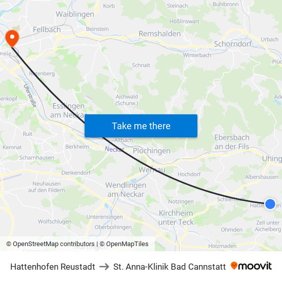 Hattenhofen Reustadt to St. Anna-Klinik Bad Cannstatt map