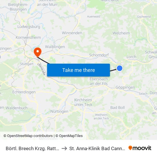 Börtl. Breech Krzg. Rattenh. to St. Anna-Klinik Bad Cannstatt map
